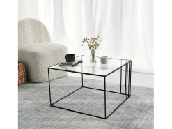 Mesa de café Dkaramok, Mesa de caféFè, Suporte para sofá, Prateleira para sala de estar, 55x55h36 cm, Preto