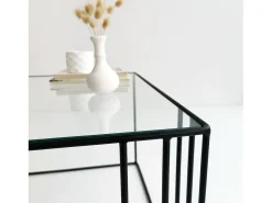 Mesa de café Dkaramok, Mesa de caféFè, Suporte para sofá, Prateleira para sala de estar, 55x55h36 cm, Preto