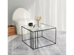 Mesa de café Dkaramok, Mesa de caféFè, Suporte para sofá, Prateleira para sala de estar, 55x55h36 cm, Preto