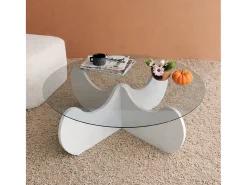 Mesa de café Dlamonic, Mesa de caféÉ, Porta-revistas para sofá, Prateleira para sala de estar, 90x90h30 cm, Branco