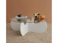 Mesa de café Dlamonic, Mesa de caféÉ, Porta-revistas para sofá, Prateleira para sala de estar, 90x90h30 cm, Branco