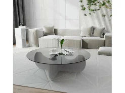 Mesa de café Dlamonic, Mesa de caféÉ, Porta-revistas para sofá, Prateleira para sala de estar, 90x90h30 cm, Branco