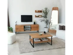 Mesa de café DlionetT, Mesa baixa para café, Porta-revistas para sofá, Prateleira para sala de estar, 85x60h40 cm, Carvalho