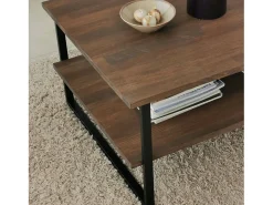 Mesa de café Dlionett, Mesa baixa de café, Porta-revistas para sofá, Prateleira para sala de estar, 85x60h40 cm, Noz