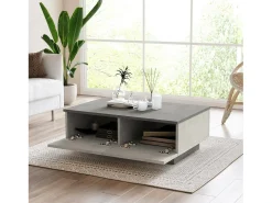 Mesa de café Dlucches, Mesa de café, Suporte de sofá, Prateleira de sala, 90x60h32 cm, Prata e Antracite