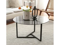Mesa de café Dmaccopp, Mesa de café, Porta-revistas para sofá, Prateleira para sala, 75x75h42 cm, Torta e Preto