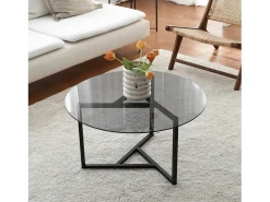 Mesa de café Dmaccopp, Mesa de café, Porta-revistas para sofá, Prateleira para sala, 75x75h42 cm, Torta e Preto