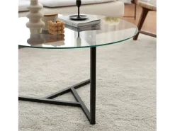 Mesa de café Dmaccopp, Mesa baixa para café, Suporte para sofá, Prateleira para sala, 75x75h42 cm, Preto e Transparente