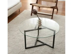 Mesa de café Dmaccopp, Mesa baixa para café, Suporte para sofá, Prateleira para sala, 75x75h42 cm, Preto e Transparente