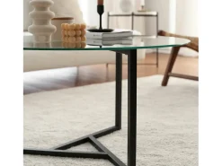 Mesa de café Dmaccopp, Mesa baixa para café, Suporte para sofá, Prateleira para sala, 75x75h42 cm, Preto e Transparente