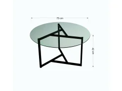Mesa de café Dmaccopp, Mesa baixa para café, Suporte para sofá, Prateleira para sala, 75x75h42 cm, Preto e Transparente