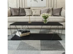 Mesa de café Dmarches, Mesa baixa de café, Porta-revistas para sofá, Prateleira de sala de estar, 120x50h30 cm, Antracite e Preto