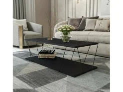 Mesa de café Dmarches, Mesa baixa de café, Porta-revistas para sofá, Prateleira de sala de estar, 120x50h30 cm, Antracite e Preto