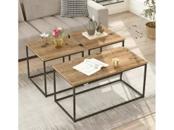 Mesa de café Dnocer, Mesa de café, Suporte de mesa para sofá, Prateleira de sala, 190x50h48 cm, Carvalho