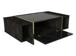 Mesa de café Dpagliar, Mesa baixa para café, Suporte para sofá, Prateleira para sala, 104x60h37 cm, Preto e Dourado
