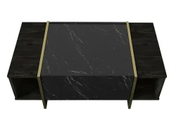 Mesa de café Dpagliar, Mesa baixa para café, Suporte para sofá, Prateleira para sala, 104x60h37 cm, Preto e Dourado