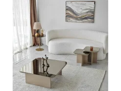 Mesa de café Dpangraz, Mesa de café, Porta-revista para sofá, Prateleira de sala de estar, 80x80h40 cm, Tortora e Fumè