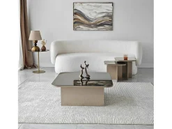Mesa de café Dpangraz, Mesa de café, Porta-revista para sofá, Prateleira de sala de estar, 80x80h40 cm, Tortora e Fumè