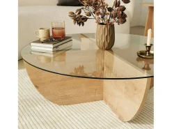 Mesa de café Dpere, Mesa de café, Porta-revistas para sofá, Prateleira para sala de estar, 90x90h30 cm, Carvalho
