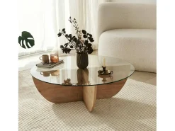 Mesa de café Dpere, Mesa de café, Porta-revistas para sofá, Prateleira para sala de estar, 90x90h30 cm, Carvalho