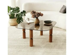 Mesa de café Dpervers, Mesa de café, Suporte de revistas para sofá, Prateleira de sala de estar, 80x80h40 cm, Nogueira e Fumè