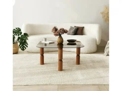 Mesa de café Dpervers, Mesa de café, Suporte de revistas para sofá, Prateleira de sala de estar, 80x80h40 cm, Nogueira e Fumè