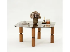 Mesa de café Dpervers, Mesa de café, Suporte de revistas para sofá, Prateleira de sala de estar, 80x80h40 cm, Nogueira e Fumè