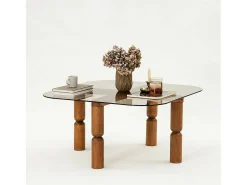 Mesa de café Dpervers, Mesa de café, Suporte de revistas para sofá, Prateleira de sala de estar, 80x80h40 cm, Nogueira e Fumè