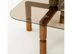 Mesa de café Dpervers, Mesa de café, Suporte de revistas para sofá, Prateleira de sala de estar, 80x80h40 cm, Nogueira e Fumè