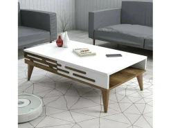 Mesa de café Dpiacent, Mesa de café, Porta-revistas para sofá, Prateleira para sala, 105x35h60 cm, Nogueira e Branco