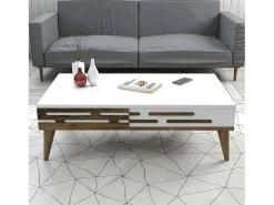 Mesa de café Dpiacent, Mesa de café, Porta-revistas para sofá, Prateleira para sala, 105x35h60 cm, Nogueira e Branco