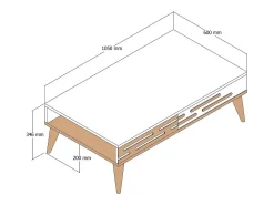 Mesa de café Dpiacent, Mesa de café, Porta-revistas para sofá, Prateleira para sala, 105x35h60 cm, Nogueira e Branco