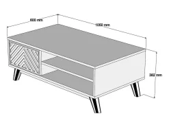 Mesa de café Dpratell, Mesa de café, Porta-revista para sofá, Prateleira de sala, 105x60h38 cm, Nogueira e Branco