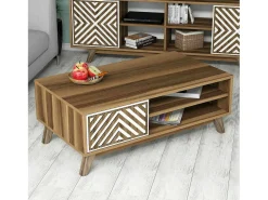 Mesa de café Dpratell, Mesa de café, Porta-revista para sofá, Prateleira de sala, 105x60h38 cm, Nogueira e Branco