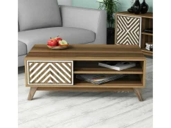 Mesa de café Dpratell, Mesa de café, Porta-revista para sofá, Prateleira de sala, 105x60h38 cm, Nogueira e Branco