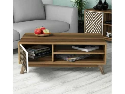 Mesa de café Dpratell, Mesa de café, Porta-revista para sofá, Prateleira de sala, 105x60h38 cm, Nogueira e Branco