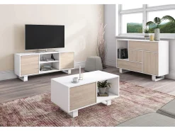 Mesa de café modelo WIND, cor Branco e Carvalho, 92x50x45cm