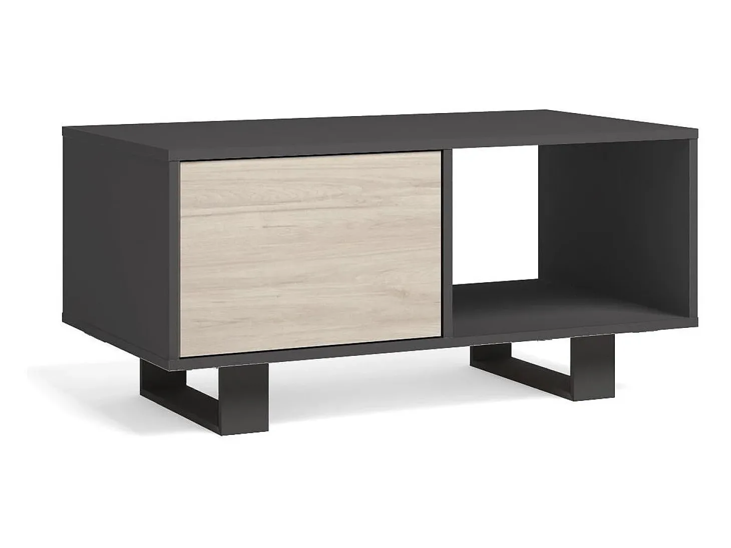 Mesa de café modelo WIND, cor Cinza Antracite e Carvalho, 92x50x45cm.