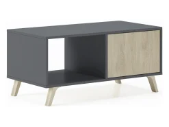 Mesa de café modelo WIND, cor Cinza Antracite e Carvalho, 92x50x45cm