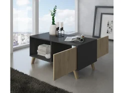 Mesa de café modelo WIND, cor Cinza Antracite e Carvalho, 92x50x45cm