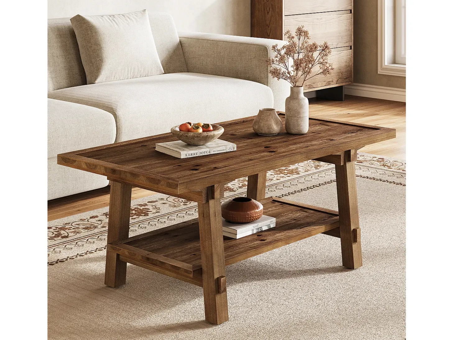 Mesa de Café para Sala de Estar, Mesa de Cocktail Central Rustica de 120cm com Pernas Firmes