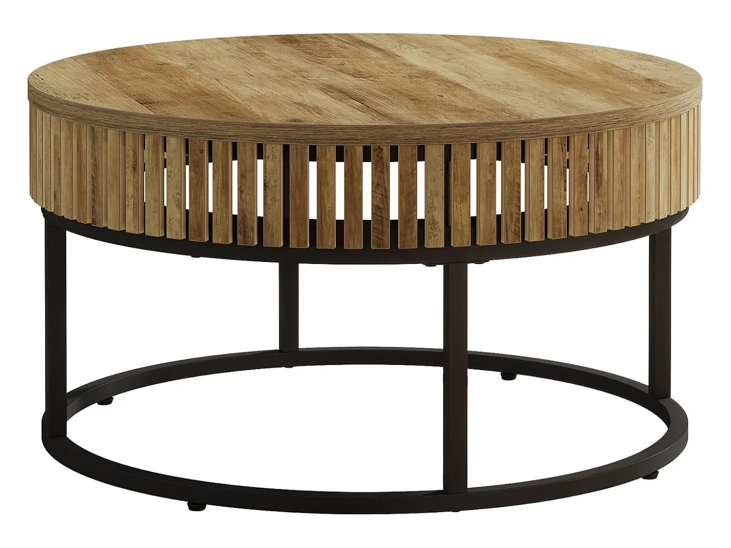 Mesa de Café Redonda de 80 cm, Mesa de Centro de Cocktail Circular Rural para Sala de Estar, Marrom Claro