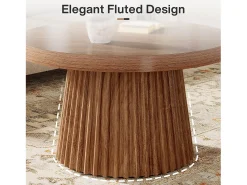 Mesa de café redonda de 80 cm com base de tambor estriado no estilo caseiro pequeno