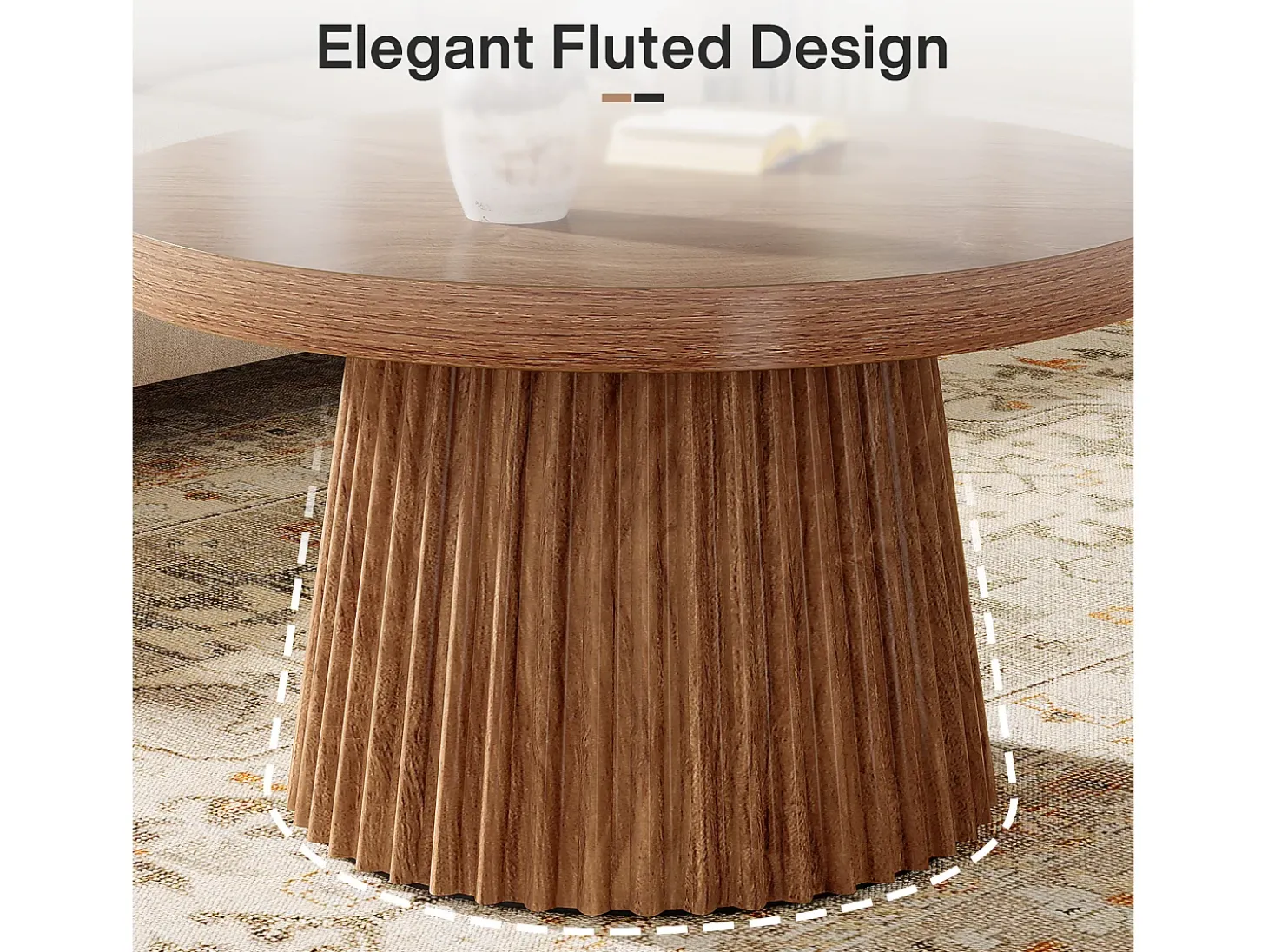 Mesa de café redonda de 80 cm com base de tambor estriado no estilo caseiro pequeno
