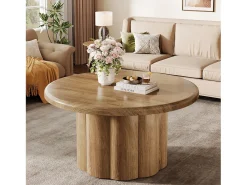 Mesa de Café Redonda de 80cm para Sala de Estar, Mesa de Cocktail Central Redonda no Estilo Rural