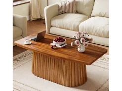 Mesa de Café Retangular, Mesa de Centro Decorativa Rustica de 120cm com Base Plissada
