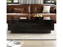 Mesa de café 100x31x50 cm - com 2 gavetas - Acabamento brilhante - Painéis de partículas - Preto