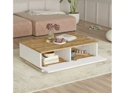 Mesa de caféAlotto Dnastasi, Mesa de café, Porta-revistas para sofá, Prateleira para sala de estar, 90x60h29 cm, Carvalho e Branco