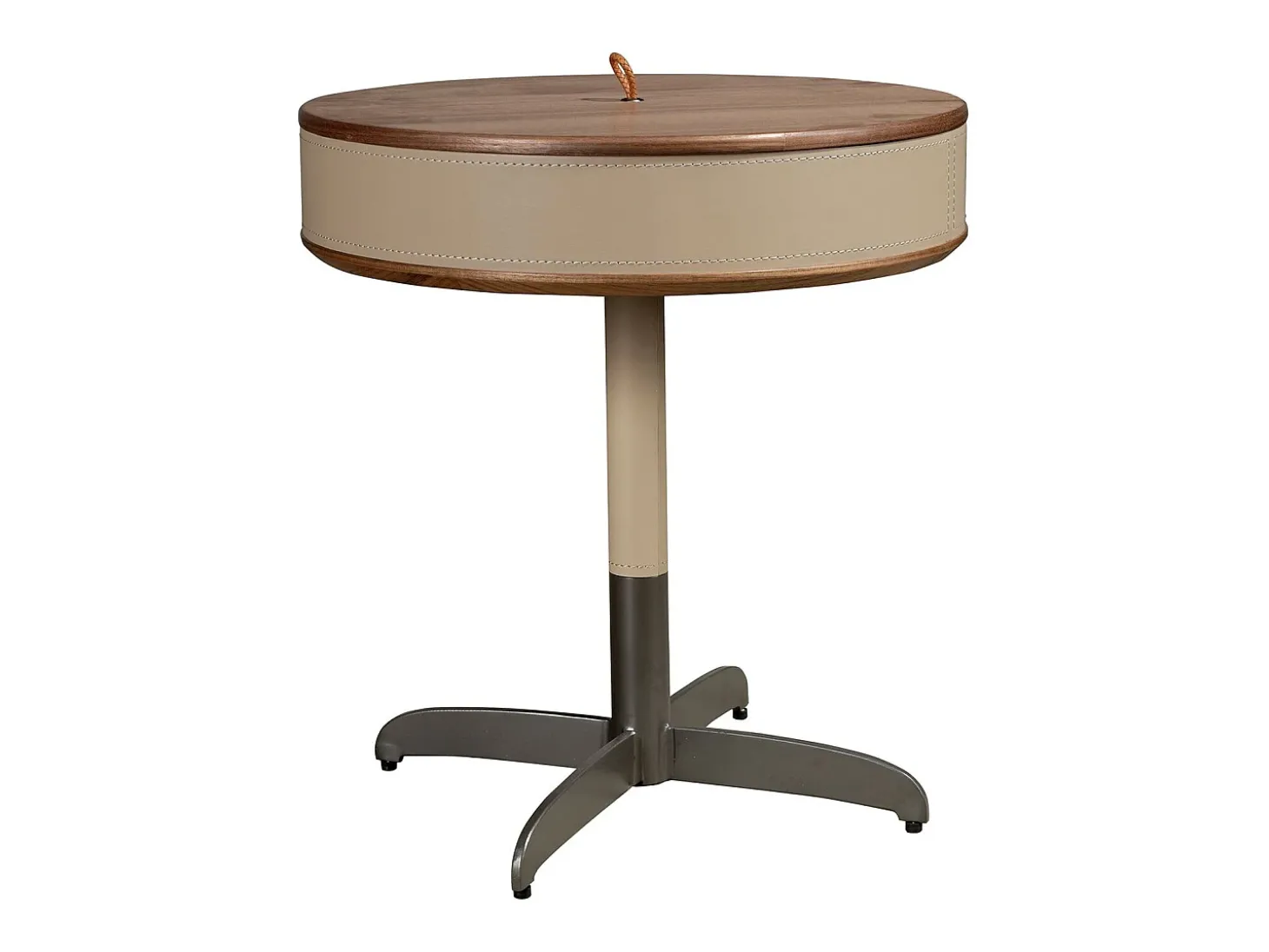 Mesa de canto redonda em couro sintético, nogueira e aço cinzento 2156 ANGEL CERDA