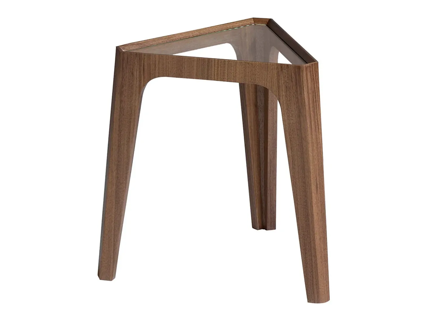 Mesa de canto triangular em vidro temperado e nogueira 2107 ANGEL CERDA